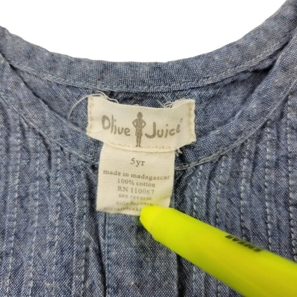 Olive Juice Blue Chambray Girls Top, Size 5 Years, Good Used Condition GUC